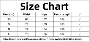 Detailed size chart for sleeveless vest and wide-leg pants set with measurements in cm