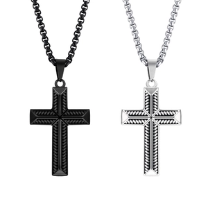 Polished stainless steel rope texture cross necklaces in black and silver finishes