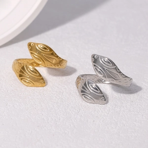 Snake Ring Stainless Steel 18K Gold Plated Open Adjustable Double Head Textured Minimalist Jewelry For Women