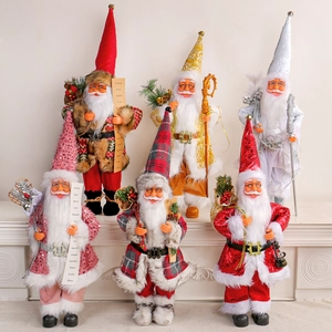 Standing Santa Claus Figure Fabric Faux Fur Sequin Traditional Christmas Doll Festive Home Tabletop Decoration Ornament Luxury