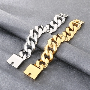 30mm heavy-duty stainless steel Cuban link bracelets in polished gold and silver finishes