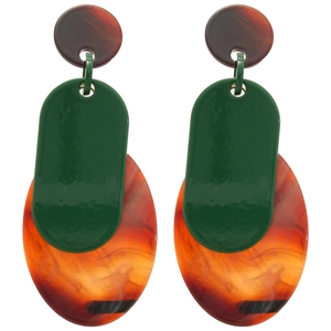 Boucles d'oreilles géométriques en acrylique avec pendentifs ovales vert foncé et écaille