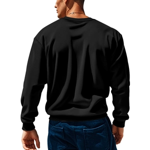 Rear view of a men's black crewneck sweatshirt with high-street corduroy stitching detail