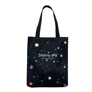 Sac fourre-tout en toile noire avec imprimé planète coloré et texte Starry sky sur blanc