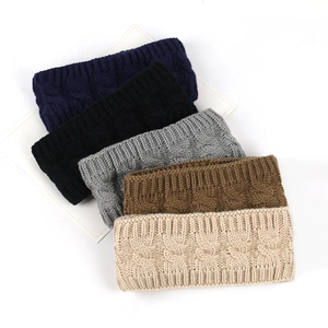 Set of 5 winter cable knit headbands in dark blue, black, grey, coffee and beige tones