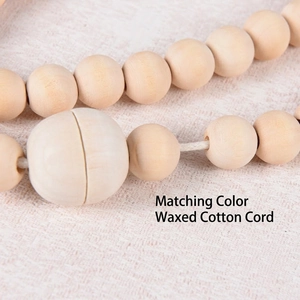 Nordic style wooden bead curtain tieback with natural magnets and wax cord decoration