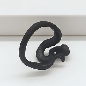 Vintage matte black snake shaped adjustable open ring with detailed scale texture