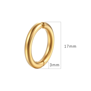 Détail d'un clip d'oreille en acier inoxydable doré de 17mm avec épaisseur de 3mm