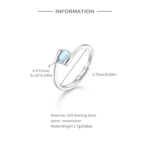 Macro detail of S925 sterling silver ring with oval moonstone and engraved S925 stamp