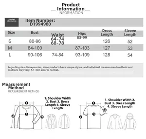 Size chart for winter bodycon dress showing S, M, L measurements in centimeters