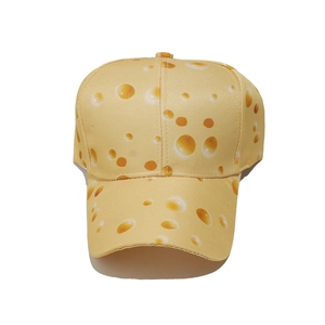 Outdoor yellow cheese pattern sun hat with orange polka dots for summer sun protection