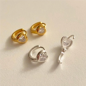 Heart Cubic Zirconia Huggie Hoop Earrings 925 Sterling Silver Minimalist Korean Style Jewelry For Women