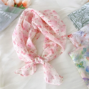 Elegant Women Lightweight Square Scarf Fashion Printed Polyester Neck Scarf Versatile Floral Small Head Scarf For Daily Wear