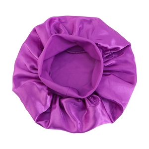 Elastic wide-band deep purple satin bonnet for kids with silky finish and snug fit