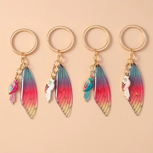 Bird Wing Keychain Metal Enamel Parrot Pendant With Gradient Resin Wing Glitter Bag Charm Elegant Accessory