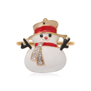 Golden snowman napkin ring with red enamel and crystals for Christmas table decor