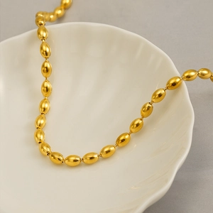 Oval Rice Bead Chain Necklace Stainless Steel 18K Gold Plated Fashion Commuter Elegant Jewelry For Women