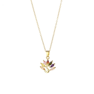 Elegant gold peacock pendant necklace with colorful sparkling zircon crystals for women