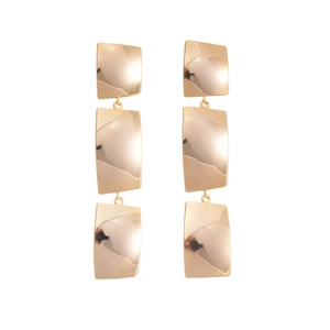 18k gold plated long geometric rectangular earrings with polished square links for women