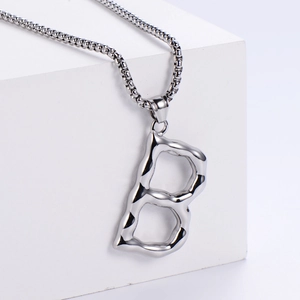 Polished silver stainless steel hip hop necklace featuring a sleek letter B pendant