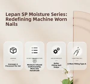 Detailed infographic showing 6-step process and smooth edges of pink mermaid press-on nails