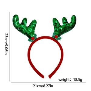 Detailed size chart showing 23cm height and 21cm width for the festive reindeer headband