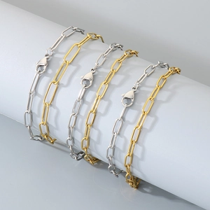 Gold and silver stainless steel paperclip chain bracelets with lobster clasps for women and men