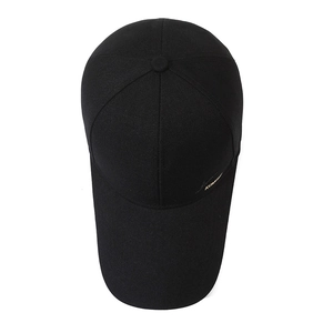 Classic black baseball cap with golden KOME embroidery logo and six-panel structure