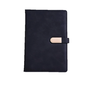 Premium black PU leather A5 business notebook with a stylish gold magnetic buckle closure
