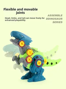 Detail of movable joints on DIY take-apart T-Rex toy with mechanical screw fasteners