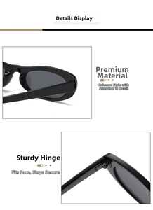 Detail view of the black thick frame sunglasses showing sturdy metal hinges and premium texture