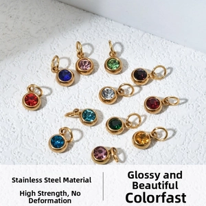 Set of twelve colorful 6mm gemstone pendants with gold-plated stainless steel bezels