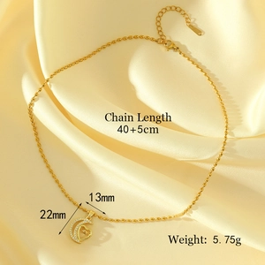 18K gold moon and heart pendant necklace on silk background with 40+5cm chain specs