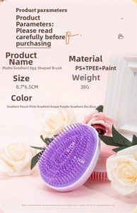 Macro detail of matte gradient egg hair brush with PS and TPEE material dimensions