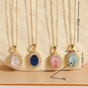 Set of four 14K gold plated necklaces with colorful resin zircon pendants for women