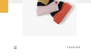 Close-up of thick rib-knit wool hats in orange, pink, and striped yellow finishes