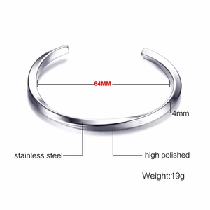 Polished stainless steel bangle dimensions showing 64mm inner diameter and 4mm width