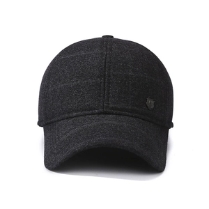 Casquette de baseball en laine gris foncé pour homme avec rabats pour oreilles