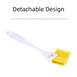 Detachable small silicone pastry brush with yellow bristles and white handle for BBQ