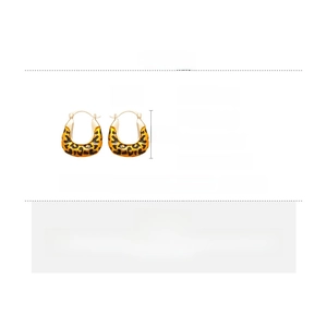 Close-up of leopard print square hoop earrings with golden alloy and silver pin detail