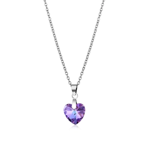 Ocean Heart purple crystal pendant necklace with faceted heart cut and silver chain