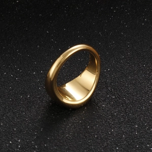 Polished 18K gold plated stainless steel chunky ring shown from a 45-degree angle