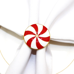 Serviettenring mit rot-weißer Spirale und goldenem Rand für Weihnachtsdekoration