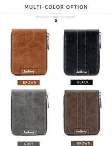 Men's RFID blocking leather wallets with triple stitching and zipper closure in four colors