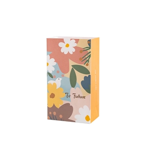 Children's gift paper bag with floral illustration, dove pattern and 'To Future' text
