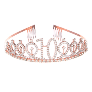 Corona di Compleanno con Numero 10 in Strass Tiara in Lega per Ragazze Oro Rosa Oro Argento Copricapo per Festa di Compleanno Accessori per Capelli