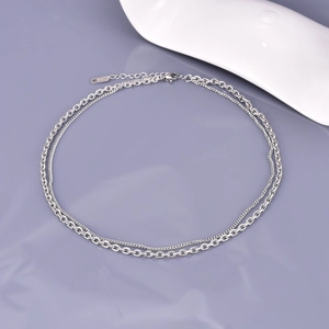Detailed view of silver double-layer S925 sterling silver chain necklace set