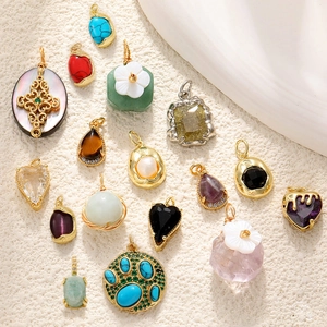 Natural Stone Gold Plated Copper Pendant Hand Wrapped Wire Vintage DIY Jewelry Making Charm For Women Elegant Accessory
