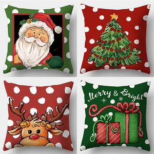 Christmas Pillow Case Square Polyester Peach Skin Decorative Cushion Cover For Sofa Home Decor Cartoon Santa Snowman Theme