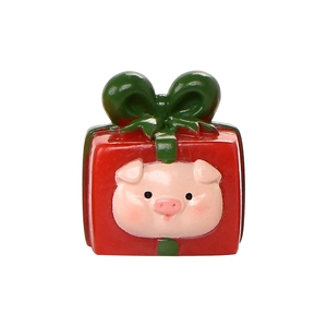 Christmas pig gift box resin charm with green bow for DIY holiday crafts and jewelry
